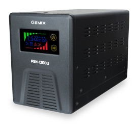 Источники беспер. питания ИБП Gemix PSN-1200U LCD, 1200ВА/800Вт, 7/13/18A, 3xEURO Schuko Чорний